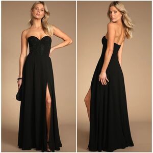 Lulus Remember This Moment Black Rhinestone Strapless Maxi Dress Size Medium NEW